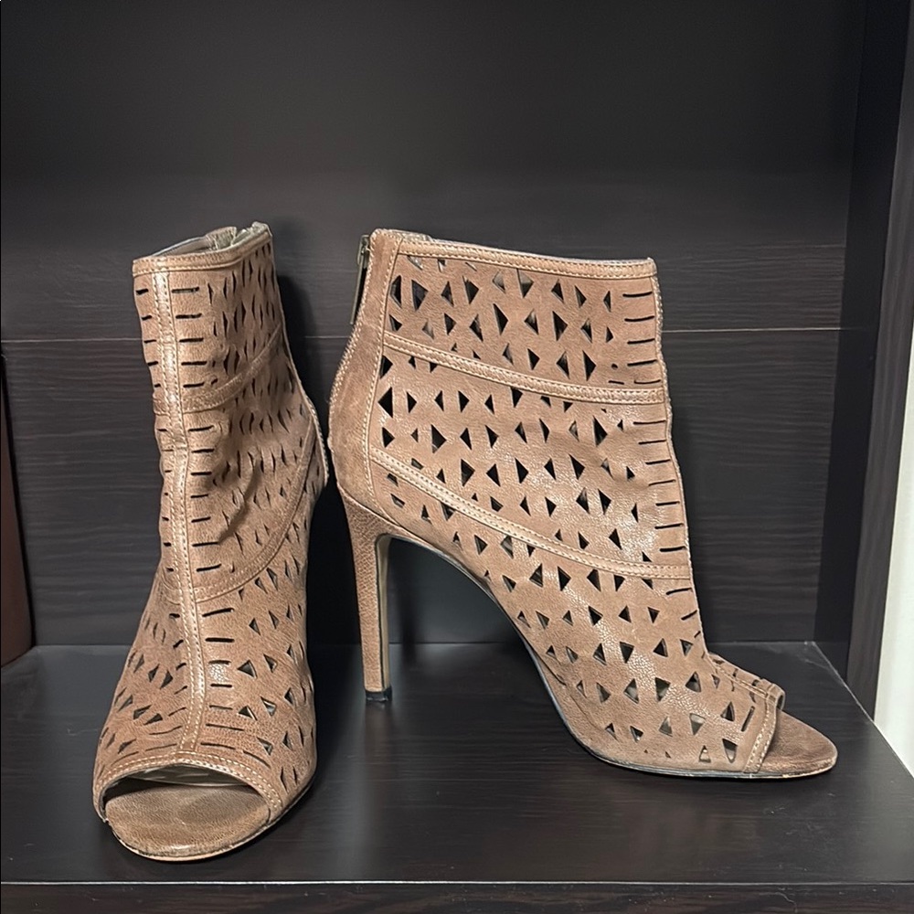 Vince Camuto Tan Heeled Boots with Perforated Design